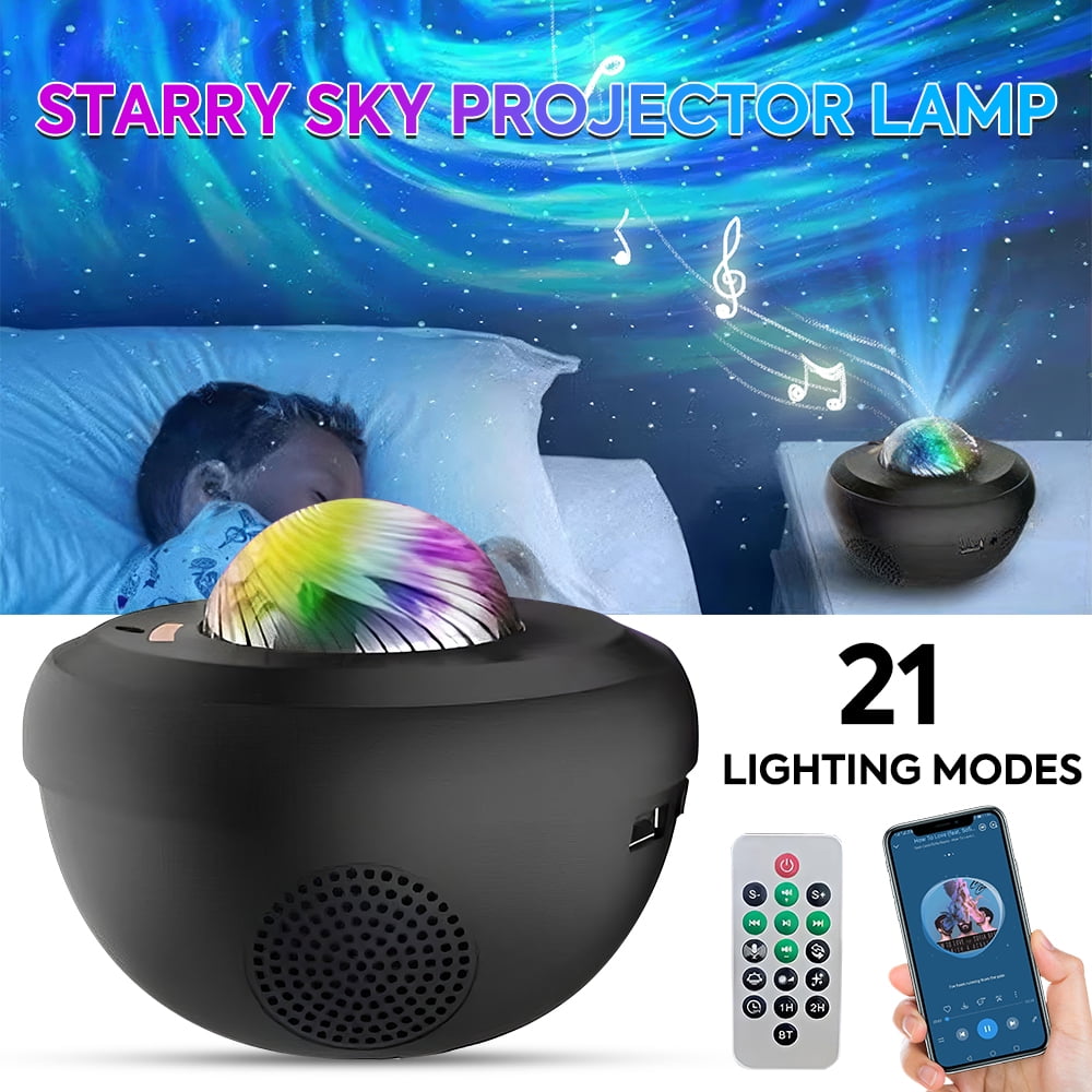 Galaxy Star Projector with Speaker, 21 Lighting Modes, Remote Control & Timer, Adjustable Brightness/Speed, Compact Portable for Bedroom/Party Decoration (White/Black)