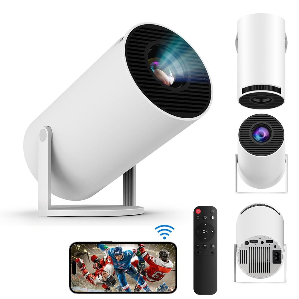 Portable Mini Projector - 720P Native FHD 4K Supported, Android 11 OS WiFi 6, Auto Keystone 180° Stand, for Home Theater Outdoor Camping Bedroom Use