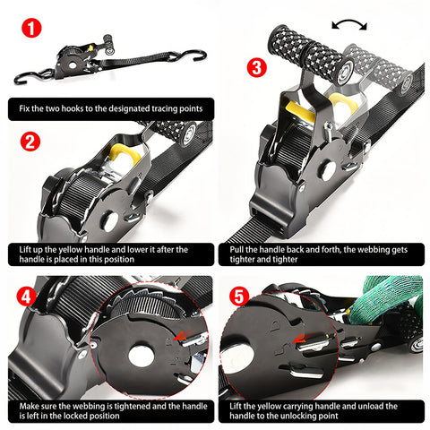 1/2 piece automatic retractable ratchet rope, maximum breaking strength 1500 lbs, with soft handle and S-hook, suitable for cargo transport, motorcycle handling and securing