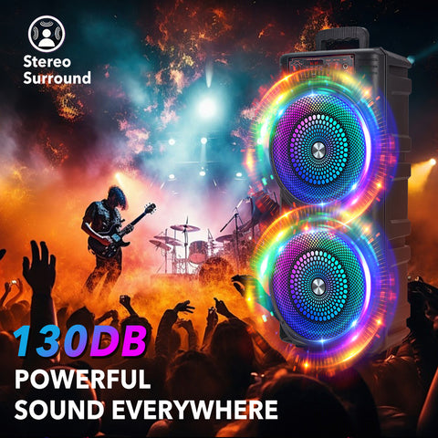 6000W Speaker, With 8.5'' Subwoofer Ture Wireless Pairing, Outdoor/ Indoor Use, Support BT V5.3, Remote Control, Microphone, Radio, TF Card, RGB Lights Outdoor Speaker, For Party Camping Street Performance