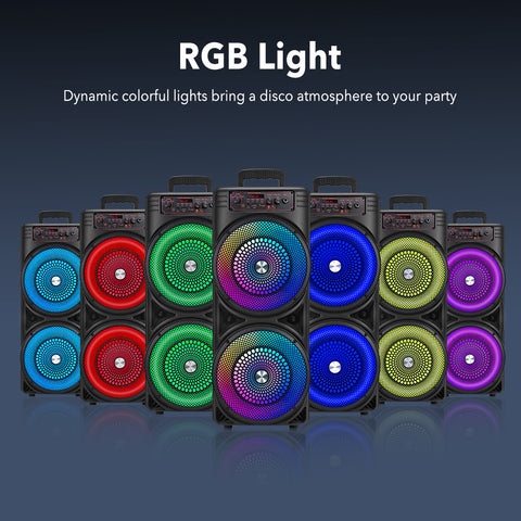 6000W Speaker, With 8.5'' Subwoofer Ture Wireless Pairing, Outdoor/ Indoor Use, Support BT V5.3, Remote Control, Microphone, Radio, TF Card, RGB Lights Outdoor Speaker, For Party Camping Street Performance