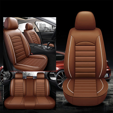 Universal 5 Seat Car Seat Cover, Full Set Luxury PU Leather Front Rear Cushion Protector Interior Decor Automotive Seat Covers Accessories for for Car Sedan SUV Pick-up Truck Hatchback