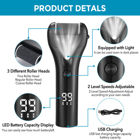 电动足部去茧器 可充电便携式电子磨脚器 足部护理套装 去角质磨脚器 足部护理工具 去除死皮 理想的圣诞礼物