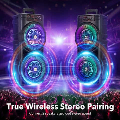 6000W Speaker, With 8.5'' Subwoofer Ture Wireless Pairing, Outdoor/ Indoor Use, Support BT V5.3, Remote Control, Microphone, Radio, TF Card, RGB Lights Outdoor Speaker, For Party Camping Street Performance
