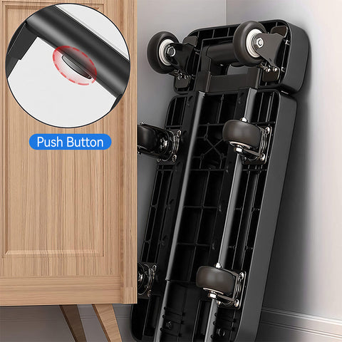 Black Foldable portable trolley, anti-slip texture, foldable carrying trolley, 270KG trolley, equipped with 6 wheels and elastic cord, suitable for luggage, travel, handling, shopping, and office use