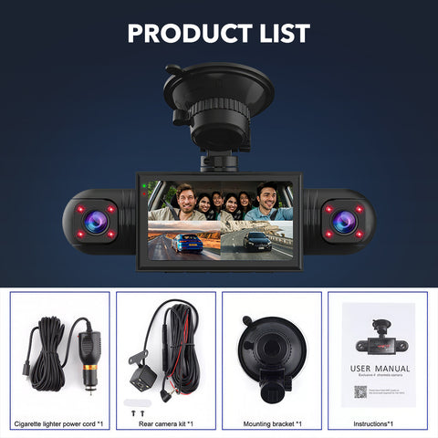 4 Channel Dash Cam 360° Dash Camera FHD 1080P 4 Lens Front and Rear Inside Driving Recorder Car Camera with  G-Senso Loop Recording Night Vision