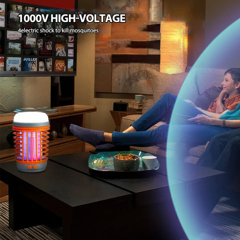 Solar Camping Lamp, LED Electric Shock Mosquito Killer Lamp, Portable Suitable for the Home Garden, Camping, and Picnic (Orange)