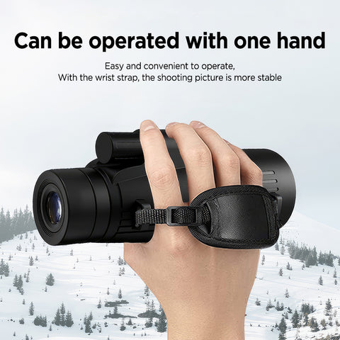 12x50高倍单筒望远镜，弱光夜视成像清晰。防雾防滑机身，配备便携配件并兼容三脚架与手机夹，适用于观鸟、狩猎、登山、观赛及音乐会，送礼佳品。