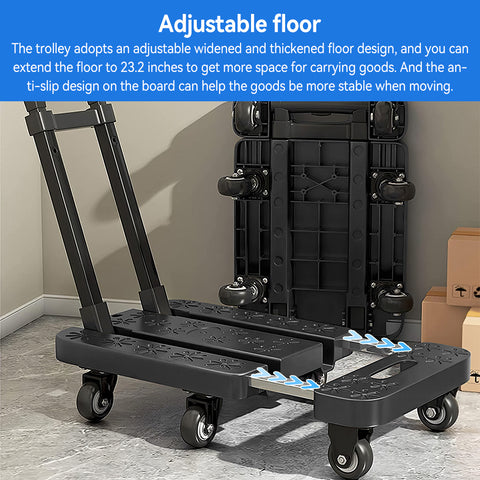 Black Foldable portable trolley, anti-slip texture, foldable carrying trolley, 270KG trolley, equipped with 6 wheels and elastic cord, suitable for luggage, travel, handling, shopping, and office use