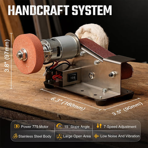 3-In-1 Mini Belt Sander 15° Knife Sharpener - Electric Bench Grinder Buffer Polisher, 7-Speed (4000-9000rpm) Forward/Reverse, All-Copper Motor & Anti-Vibration Design for Metal Wood DIY Handcraft