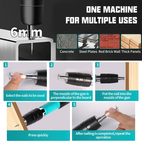 五档可调混凝土射钉枪套装——配100枚专业钢钉 0.1秒轻松穿透3mm钢板 军工级双消音设计低噪安全 附全套防护装备 适用于钢材/砖墙/木材等多种基材