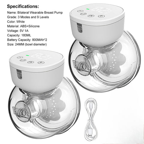 Portable hands-free breast pump, smart display wearable breast pump, 3 modes and 9 suction levels, 24mm breast shield
