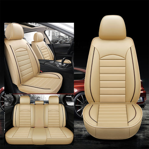Universal 5 Seat Car Seat Cover, Full Set Luxury PU Leather Front Rear Cushion Protector Interior Decor Automotive Seat Covers Accessories for for Car Sedan SUV Pick-up Truck Hatchback