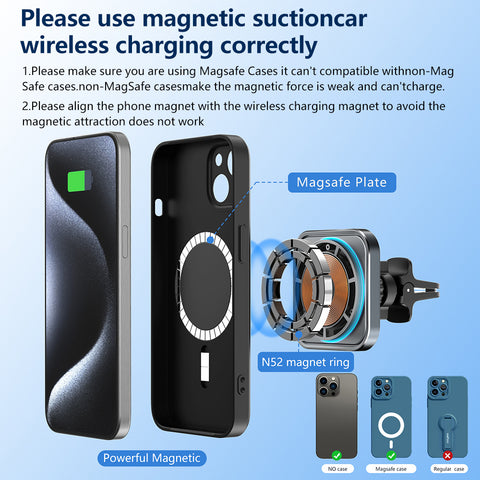15W Magnetic Wireless Car Charger Phone Holder Mount, 15W MagSafe Car Mount Charger Magnetic WirelessDashboard Universal Car Wireless Charger Mount for iPhone 15/14/13/12 Series