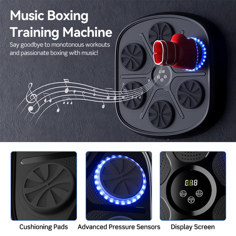 智能音乐拳击机内置扬声器，采用耐用的PU+PE材质，适合减肥、缓解压力、健身塑形