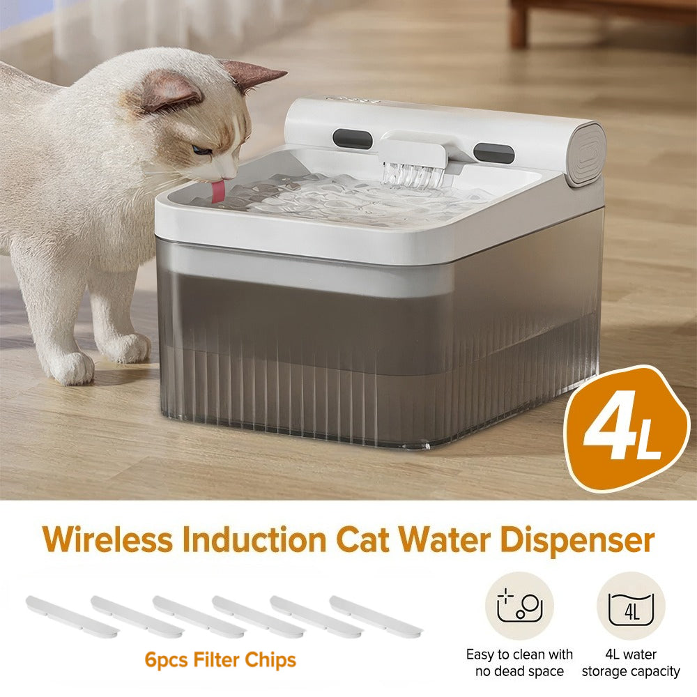 4L Cordless Cat Water Fountain, Three Adjustable Modes, Home Cat Water Fountain with Motion Sensor and 6 Filters