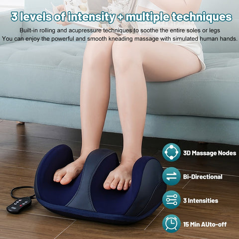 Multifunctional foot and calf massager, acupressure-type electric kneading foot massager, relieves plantar fasciitis, promotes blood circulation, wired remote control