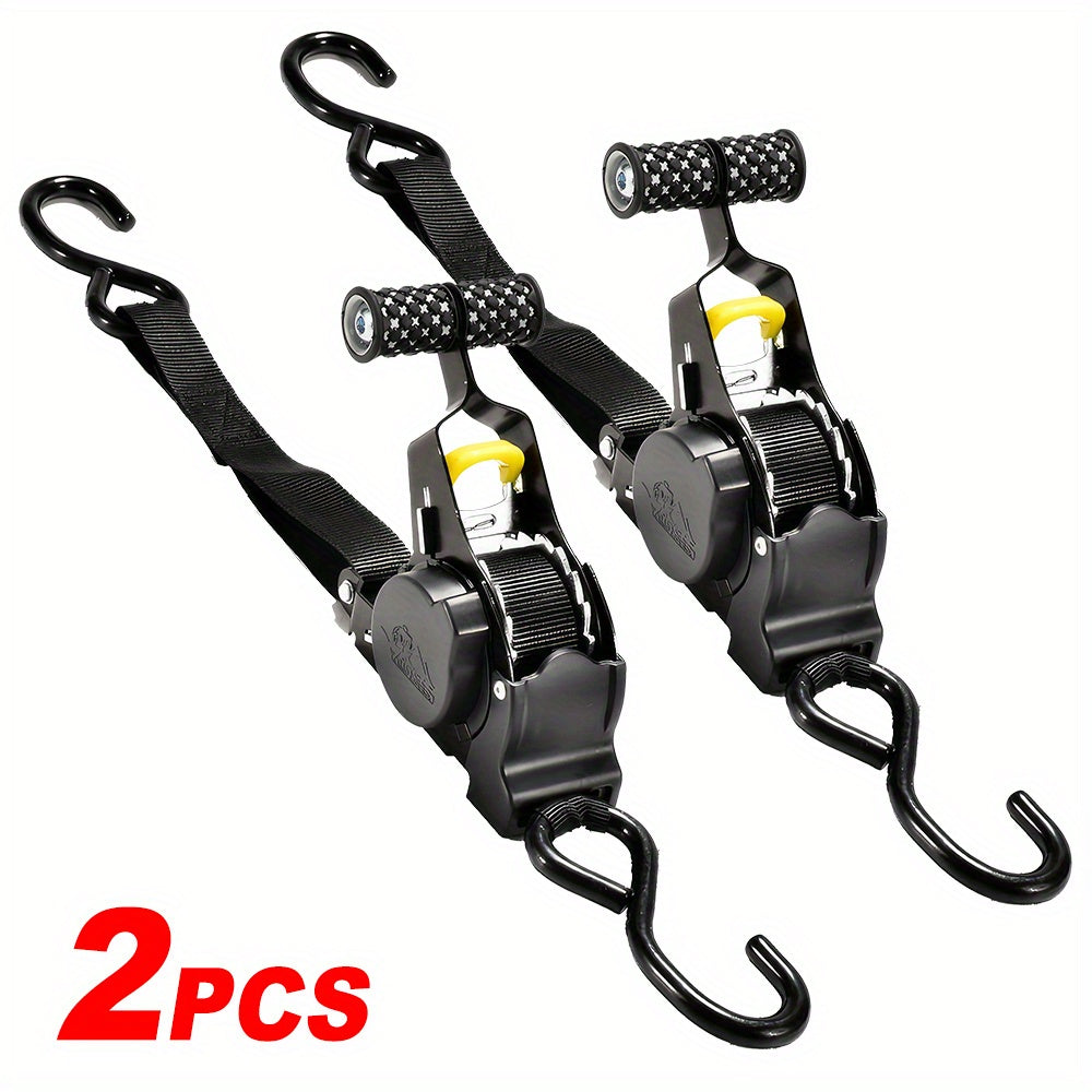 1/2 piece automatic retractable ratchet rope, maximum breaking strength 1500 lbs, with soft handle and S-hook, suitable for cargo transport, motorcycle handling and securing