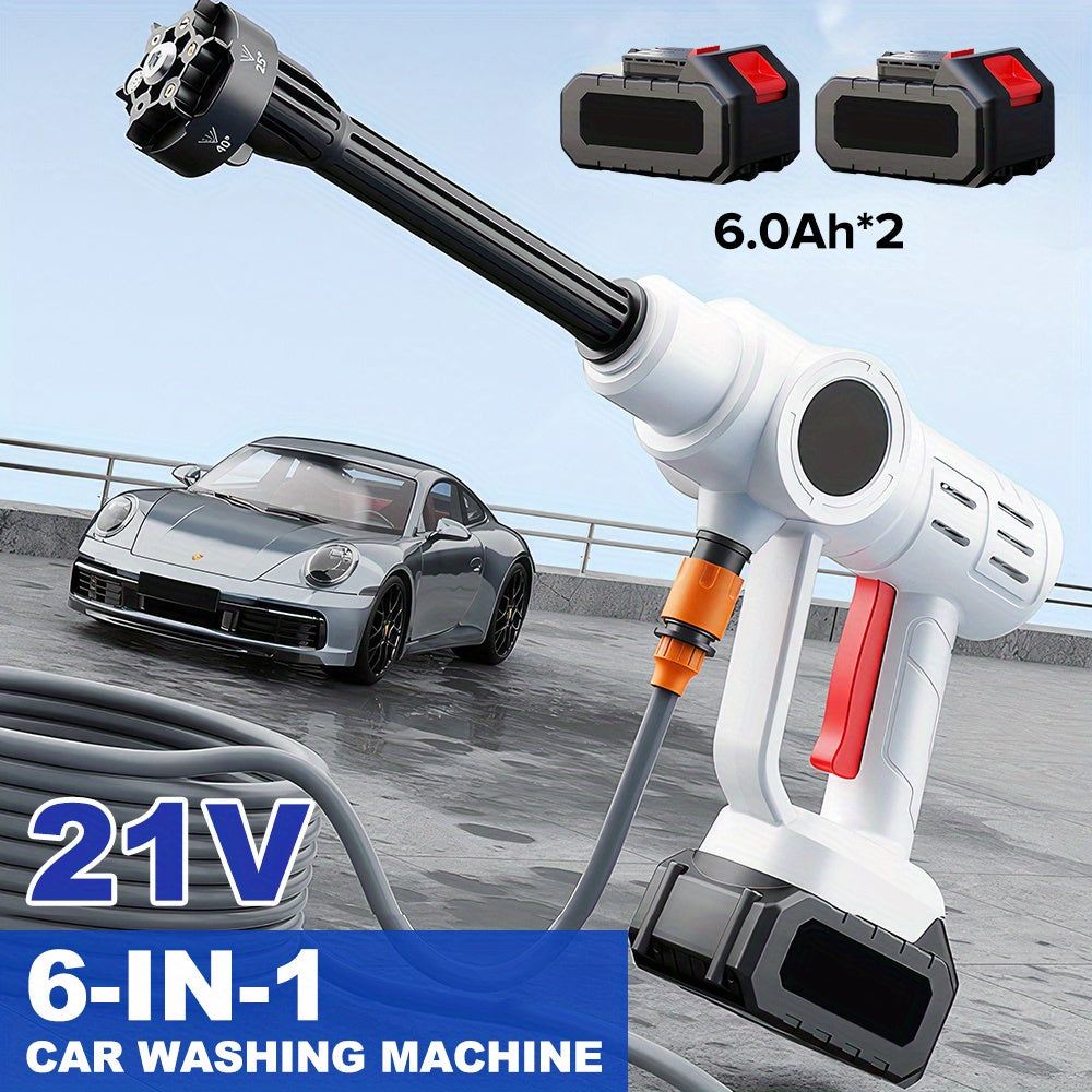 High Pressure Washer Gun--High-Capacity Battery, 6-in-1 Adjustable Nozzle & Foam Pot, ABS and copper 990PSI Pressure Washer, Portable Handheld Power Washer for Car, Home Cleaning & Garden Watering