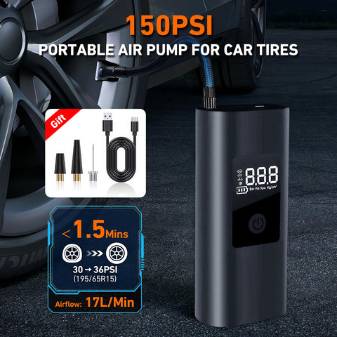 150 PSI Air Compressor Tire Inflator Fits Car Motor Bike Tires Air Pump Portable