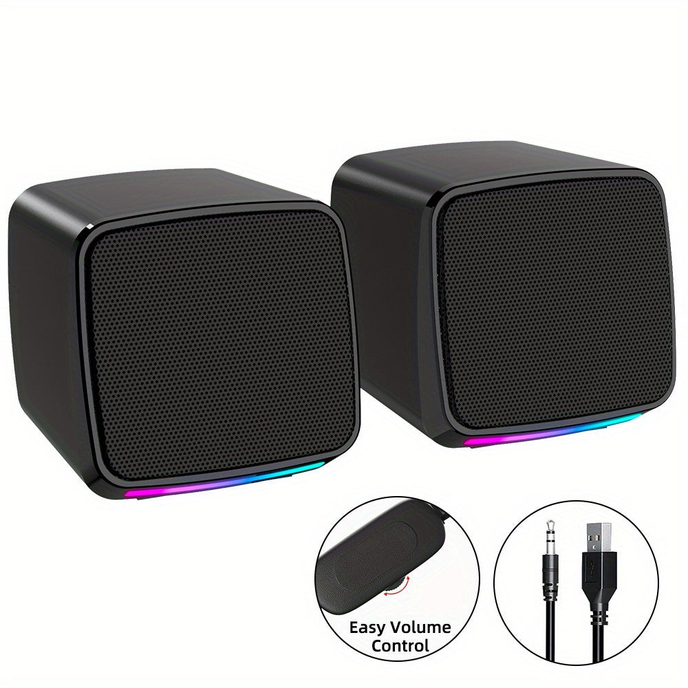 （音效升级）E-1078 USB 有线迷你音箱套装 | USB 供电台式电脑音箱 | 3.5 毫米 AUX 输入 | 兼容 PC、笔记本电脑、平板电脑和手机 | 快速音量控制