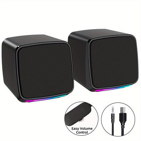（音效升级）E-1078 USB 有线迷你音箱套装 | USB 供电台式电脑音箱 | 3.5 毫米 AUX 输入 | 兼容 PC、笔记本电脑、平板电脑和手机 | 快速音量控制