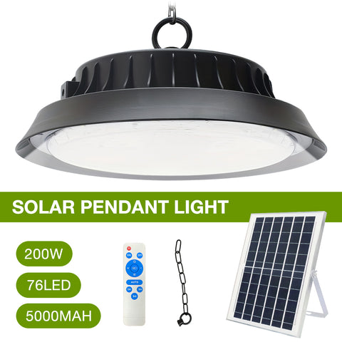 100W/200W/300W Solar Outdoor Pendant Light, Solar Mining Light 3 Color Temperature Solar Shed Light with Remote Control Timing, Solar Barn Light Suitable for Gazebo Courtyard Garage Terrace
