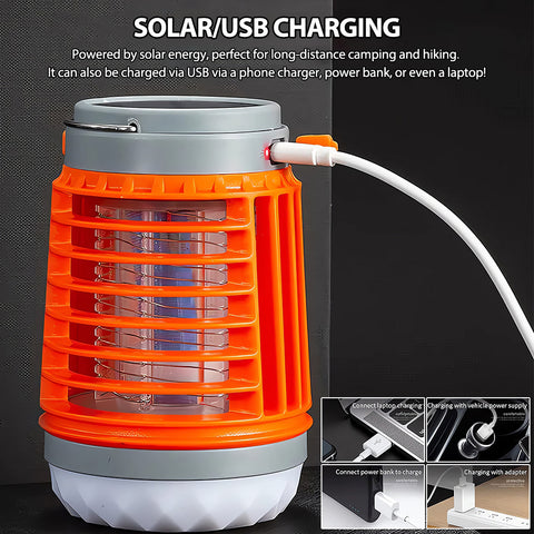 Solar Camping Lamp, LED Electric Shock Mosquito Killer Lamp, Portable Suitable for the Home Garden, Camping, and Picnic (Orange)