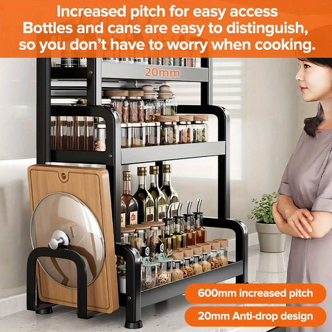 VIVI-8-piece Kitchen Storage Rack, Can Be Used as Countertop Spice Holder, Saves Storage Space, Features a 3-Layer Design, Easy to Install