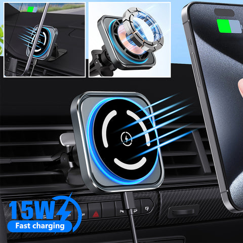 15W Magnetic Wireless Car Charger Phone Holder Mount, 15W MagSafe Car Mount Charger Magnetic WirelessDashboard Universal Car Wireless Charger Mount for iPhone 15/14/13/12 Series