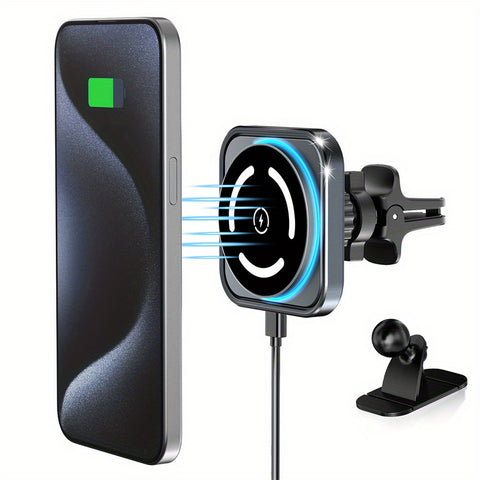 15W Magnetic Wireless Car Charger Phone Holder Mount, 15W MagSafe Car Mount Charger Magnetic WirelessDashboard Universal Car Wireless Charger Mount for iPhone 15/14/13/12 Series