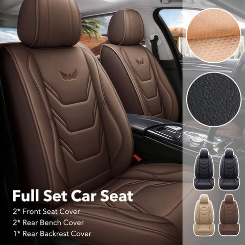Complete set of five car seat covers, suitable for both front and rear seats, made of high-quality leather, with a 3D design, suitable for all seasons, and durable