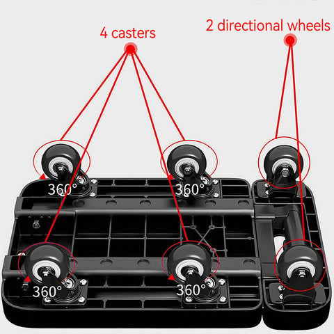 Black Foldable portable trolley, anti-slip texture, foldable carrying trolley, 270KG trolley, equipped with 6 wheels and elastic cord, suitable for luggage, travel, handling, shopping, and office use