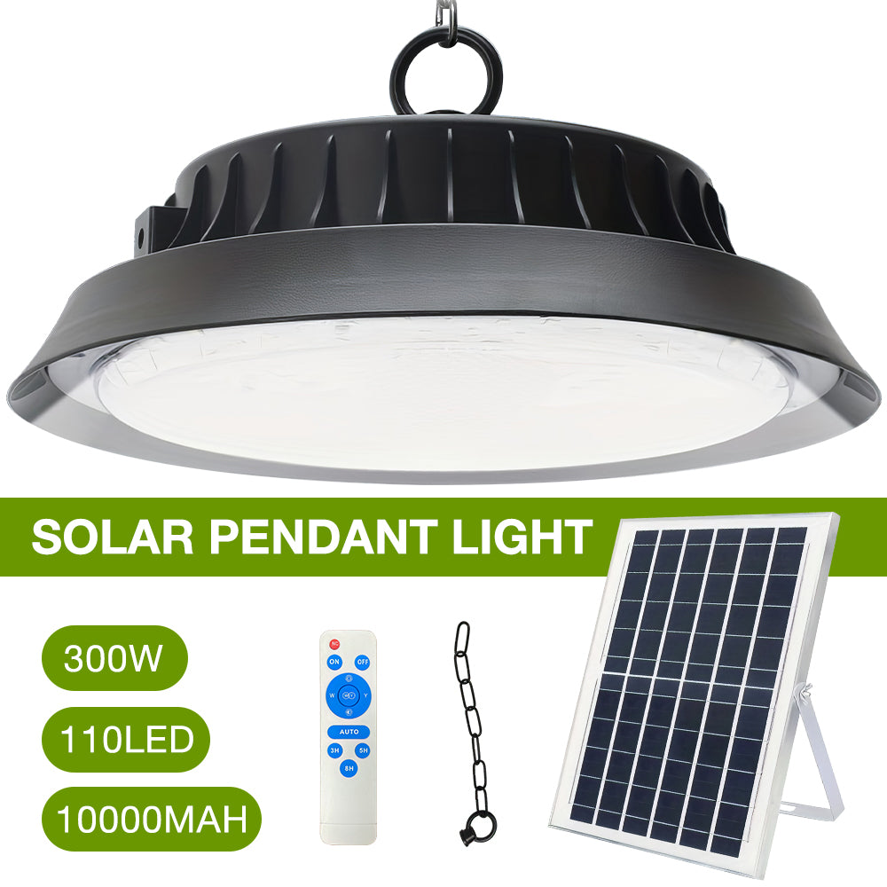 100W/200W/300W Solar Outdoor Pendant Light, Solar Mining Light 3 Color Temperature Solar Shed Light with Remote Control Timing, Solar Barn Light Suitable for Gazebo Courtyard Garage Terrace
