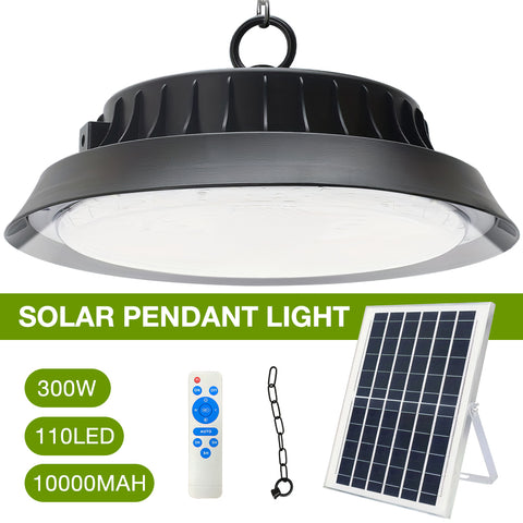 100W/200W/300W Solar Outdoor Pendant Light, Solar Mining Light 3 Color Temperature Solar Shed Light with Remote Control Timing, Solar Barn Light Suitable for Gazebo Courtyard Garage Terrace