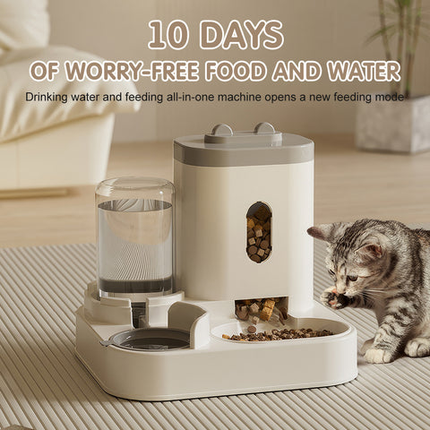 Cat Feeder and Gravity Drinker, 3.3L 2-in-1 Automatic Pet Drinker Detachable Set Pet Food Storage Suitable for Small Dogs and Cats