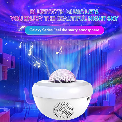Galaxy Star Projector with Speaker, 21 Lighting Modes, Remote Control & Timer, Adjustable Brightness/Speed, Compact Portable for Bedroom/Party Decoration (White/Black)
