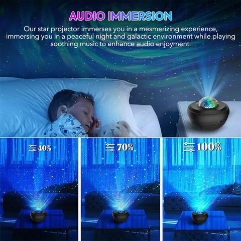 Galaxy Star Projector with Speaker, 21 Lighting Modes, Remote Control & Timer, Adjustable Brightness/Speed, Compact Portable for Bedroom/Party Decoration (White/Black)
