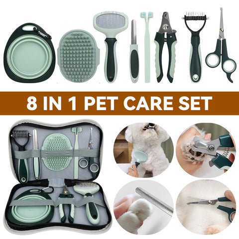 8 in 1 Complete Professional Dog Grooming Set for Grooming Short-haired and Long-haired Dogs and Cats, Dog Paw Care Nail Clippers and Trimmers, Stainless Steel Depilatory Comb, Cat and Dog Grooming Supplies