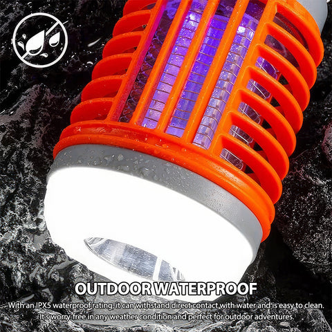 Solar Camping Lamp, LED Electric Shock Mosquito Killer Lamp, Portable Suitable for the Home Garden, Camping, and Picnic (Orange)