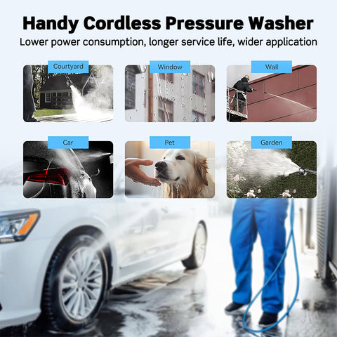 Portable Cordless Pressure Washer Electric Power Jet Water Wash Cleaner with Rechargeable 6-in-1 Nozzle Compatible with Makita Battery Car Washer Gun