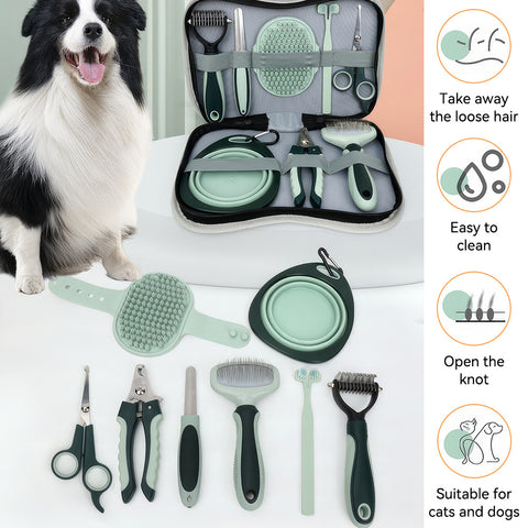 8 in 1 Complete Professional Dog Grooming Set for Grooming Short-haired and Long-haired Dogs and Cats, Dog Paw Care Nail Clippers and Trimmers, Stainless Steel Depilatory Comb, Cat and Dog Grooming Supplies