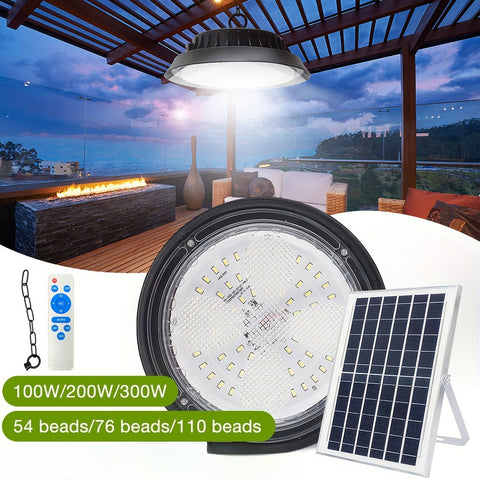 100W/200W/300W Solar Outdoor Pendant Light, Solar Mining Light 3 Color Temperature Solar Shed Light with Remote Control Timing, Solar Barn Light Suitable for Gazebo Courtyard Garage Terrace