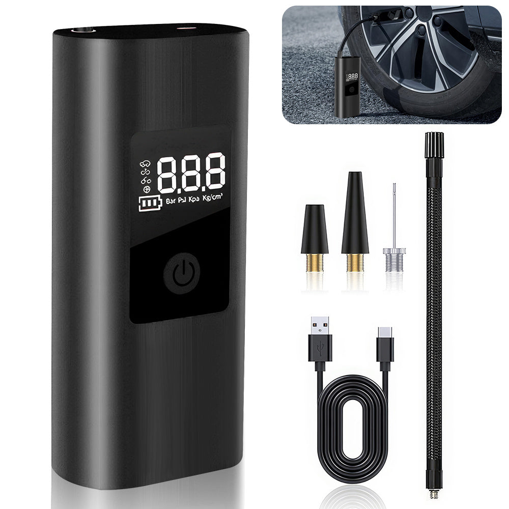 2倍快速无绳便携式轮胎充气机，带数字压力表，适用于汽车、自行车、摩托车球