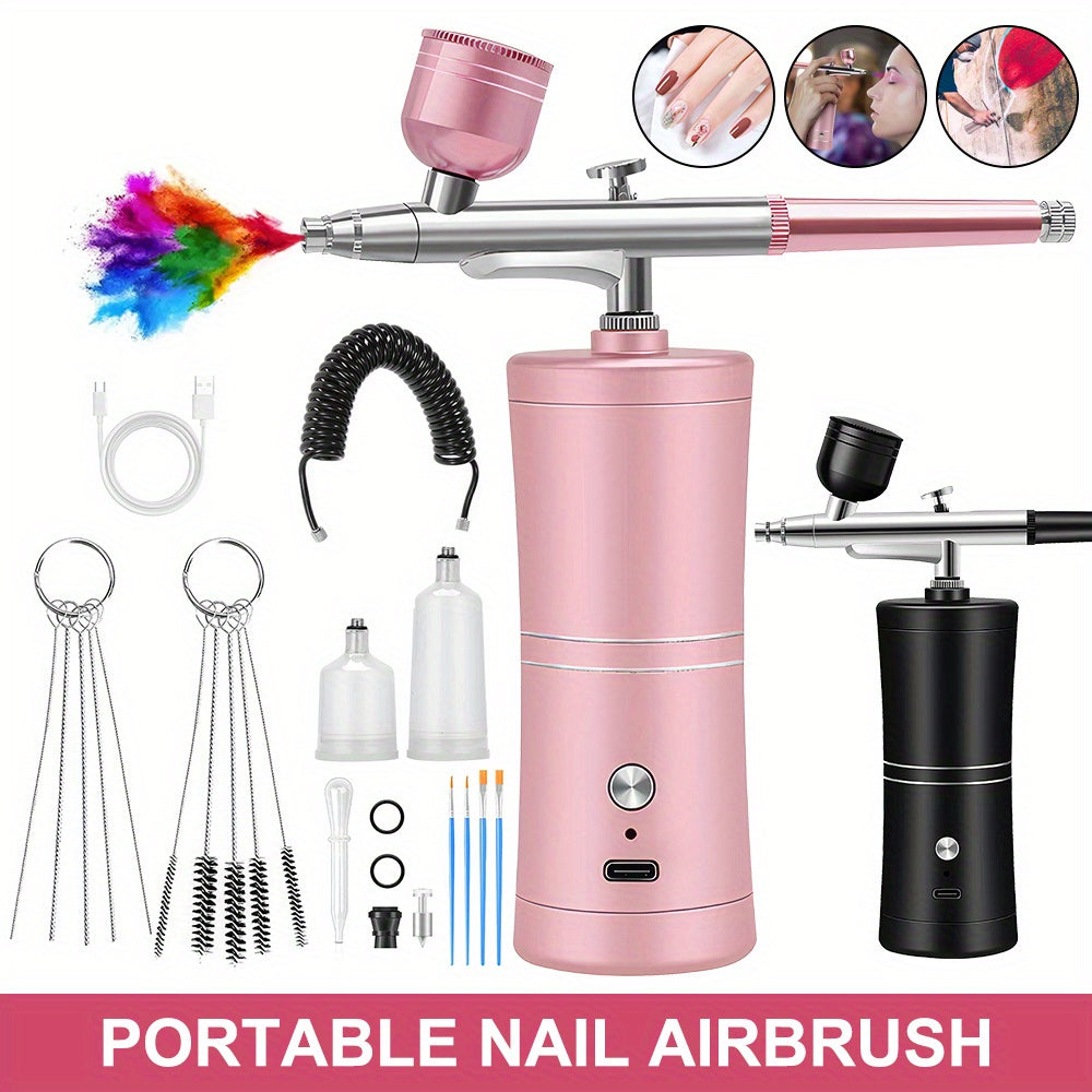 Rechargeable Air brush kit w/Air compressor 48PSI Airbrush for Nails Barber Cake