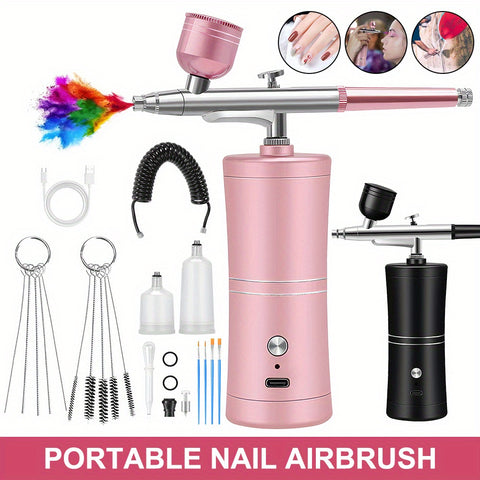 Rechargeable Air brush kit w/Air compressor 48PSI Airbrush for Nails Barber Cake
