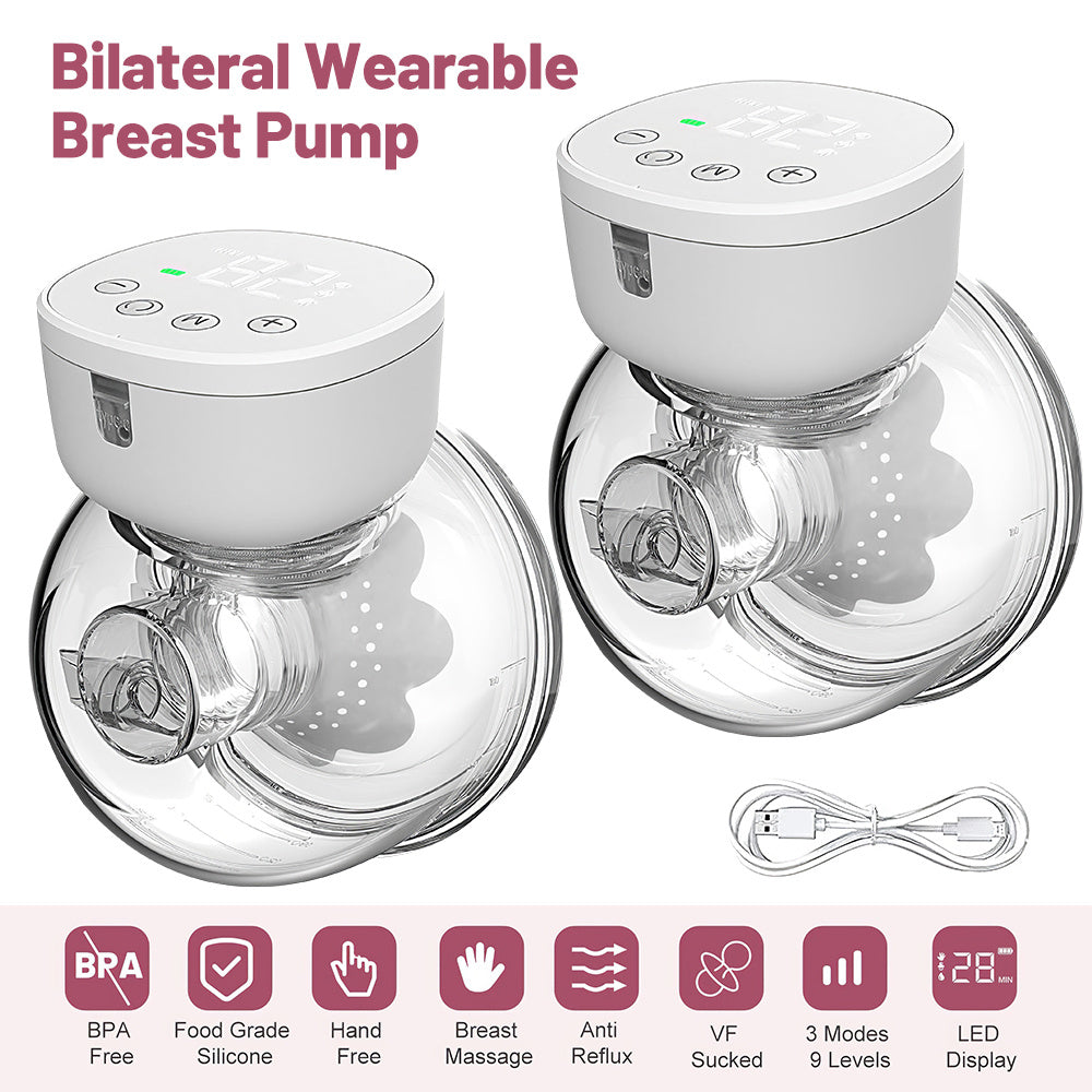 Portable hands-free breast pump, smart display wearable breast pump, 3 modes and 9 suction levels, 24mm breast shield