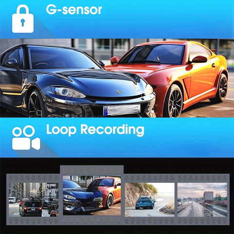 前后内置三通道行车记录仪，适用于汽车，1080P三摄像头行车记录仪，配备红外夜视、循环录像、HDR重力传感器和24小时停车监控
