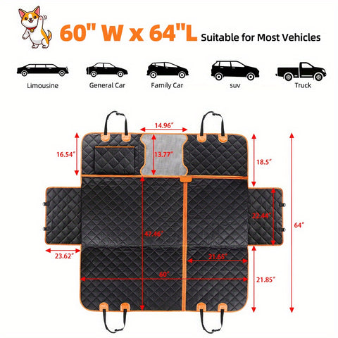 六合一狗狗汽车后座套，牛津布，60/40 分体式狗狗座椅套，带网状窗户和口袋的狗狗汽车吊床，防滑宠物后座保护套，适用于汽车、卡车和 SUV