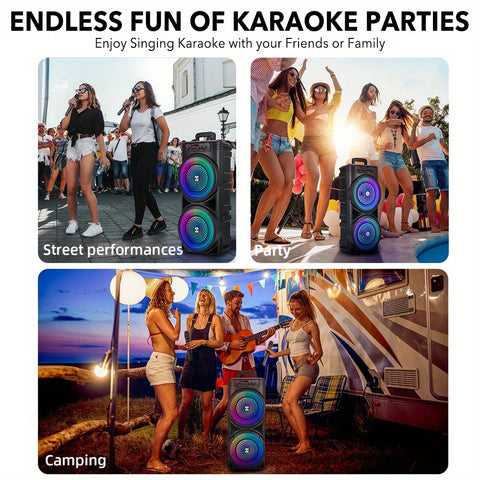 6000W Speaker, With 8.5'' Subwoofer Ture Wireless Pairing, Outdoor/ Indoor Use, Support BT V5.3, Remote Control, Microphone, Radio, TF Card, RGB Lights Outdoor Speaker, For Party Camping Street Performance